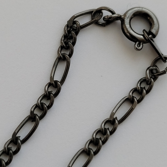 Dark Gun Metal Heart Necklace | Open Heart Pendant w/ 8" Chain - Picture 12 of 13